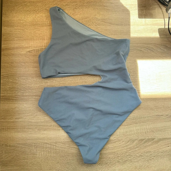 New Free People Beach Riot Celine One Piece Swim Suit Ribbed Blue Grey XL - Picture 7 of 9